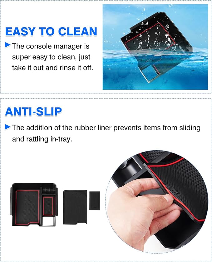 Autorder Center Console Organizer for 2024 2025 2026 Ford Ranger Accessories Armrest Storage Box Secondary Insert Tray with 2 Color Mats (ONIF FIT Electric handbrake Version)
