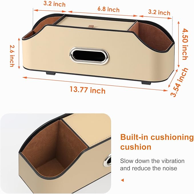 Car Rear Backseat Extra Multifunctional Drink Cup Holder Organizers With Tissue Storage Box Organizer & Hooks For Car Seat Back.Beige