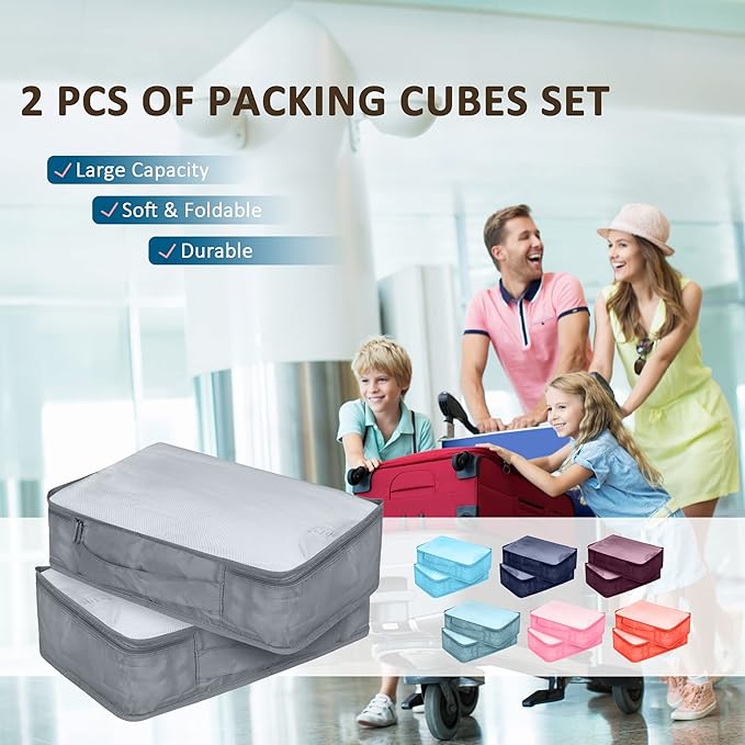 Packing Cubes Set, 2 Pcs Packing Organizers Set for Suitcases (Grey)