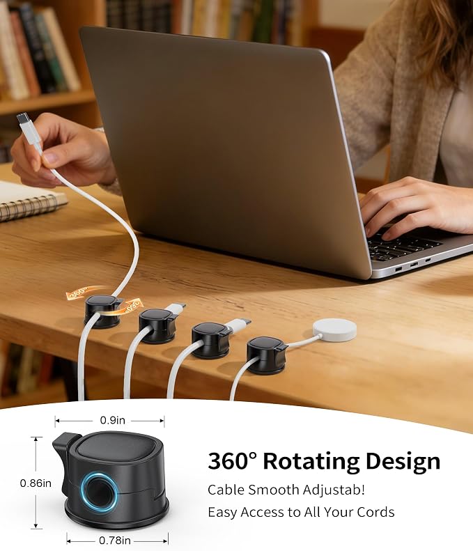8 Pack Rotatable Cable Clips Cord Organizer,Desk Cable Management Accessory,Cord Clips,Adhesive USB Wire Holder Keeper Organizer for Home Office Desk Phone Car Wall Desktop Nightstand Cable Organizer