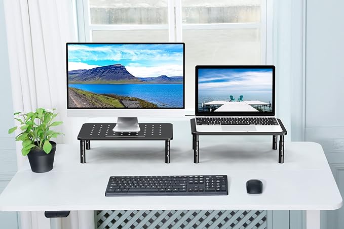 Zimilar 2 Pack Monitor Stand , 3 Height Adjustable Stand with Unique Star Mesh for Computer, Laptop, Printer, Notebook, iMac, Premium Metal Monitor Risers for 2 Monitors