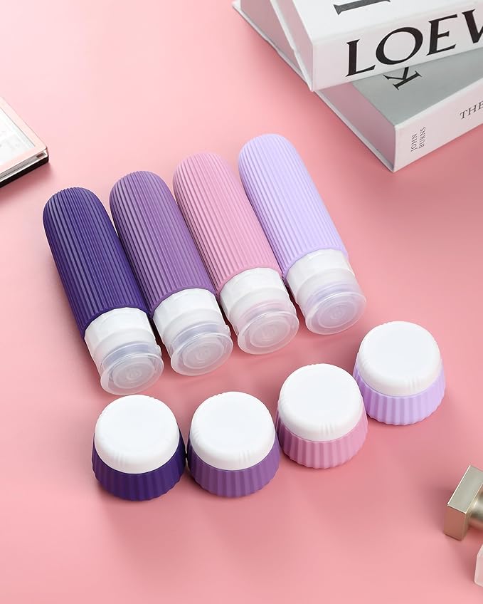 Mrsdry Travel Bottles for Toiletries - 8 Pack, TSA Approved 3oz Travel Containers, Leak Proof Silicone Squeezable Cream Jars with Clear Bag