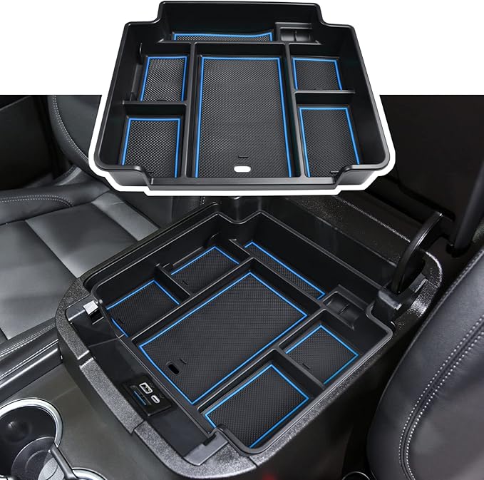 EDBETOS Center Console Organizer Tray for 2021-2026 Chevy Tahoe/Suburban and 21-2024 GMC Yukon Accessories, Fit Standard Console with Charging Socket Only, NOT for Power Sliding Console, Blue