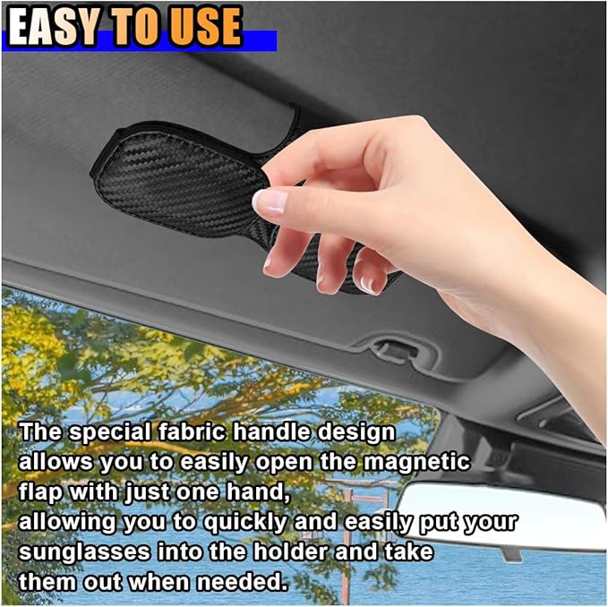 Magnetic Leather Sunglasses Holder for Car Visor Clip, Car Sun Visor Ticket Card Clip Double Clip, Auto Glasses Eyeglass Hanger Clip, Eyeglasses Mount Interior Car Accessories (Carbon Fiber Black)