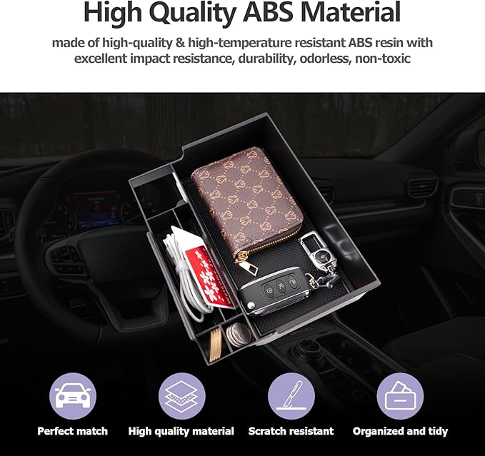 LUWU Ford Explorer Center Console Organizer 2020-2025 - Armrest Insert Tray (Black)
