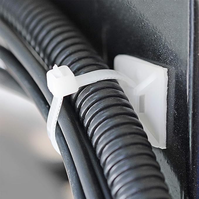 3/4" 3M Back-Glue Self Adhesive White Strong Cable Zip Tie Mounts 100pcs with 8" Ties, Screws, Outdoor Sticky Wire Fasteners Cable Clips Management Anchors Organizer Holders Squares (Pack of 2)