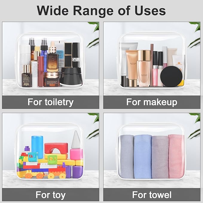 Wedama TSA Approved Toiletry Bag, Cosmetic Bags 2 Pack with Zipper Carry on Airline Airport Travel Accessories, PVC Makeup Bags for Travel, Clear Toiletry Bags for Women and Men-White