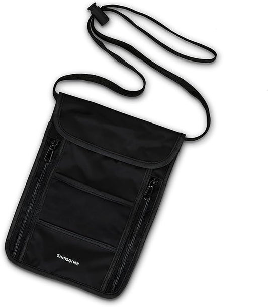 Samsonite RFID Neck Pouch - Lightweight and Durable Nylon RFID Protection Technology - Blocks RFID Signals Encoded In Passports, IDs & Credit Cards