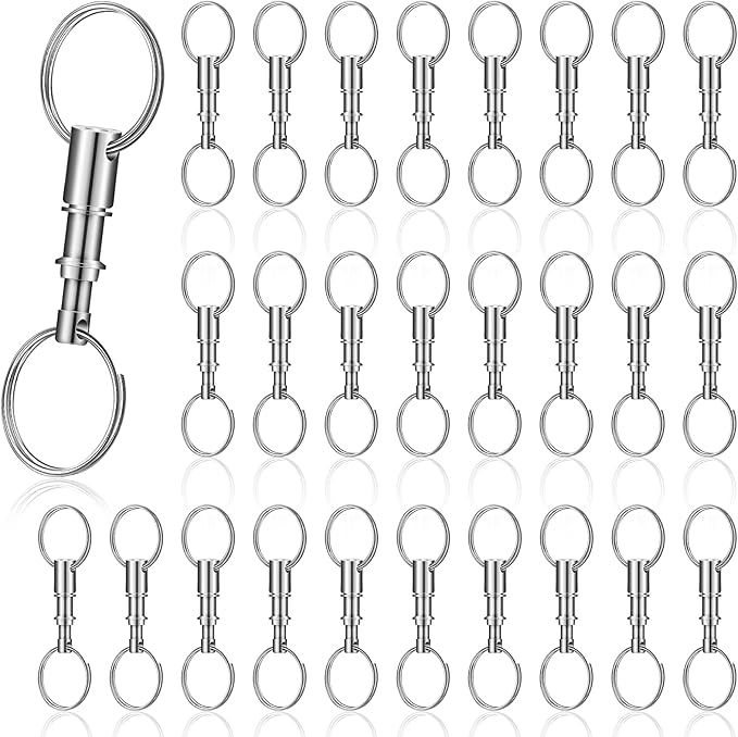 Yinkin 30 Pack Quick Release Keychain Detachable Pull Apart Key Rings Spring Split Snap Lock Holder Key Accessory
