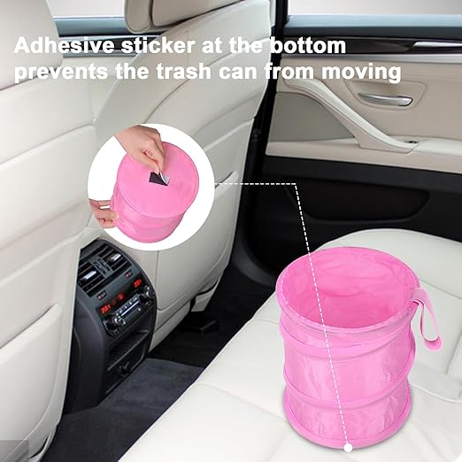 Car Trash Can, 2 Packs Mini Collapsible Car Trash Bin for Front Back Seat, Pop up Garbage Can, Portable Bag Hanging for Vehicle SUV Rv Truck Accessories Interior, Pink