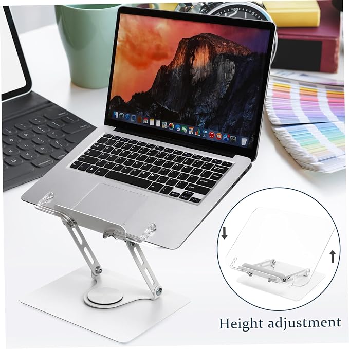 NUOBESTY Adjustable Height Clear Book Stand for Reading Rotating Desktop Holder for Textbooks Laptops and Tablets Ergonomic Design Page Clips and Construction