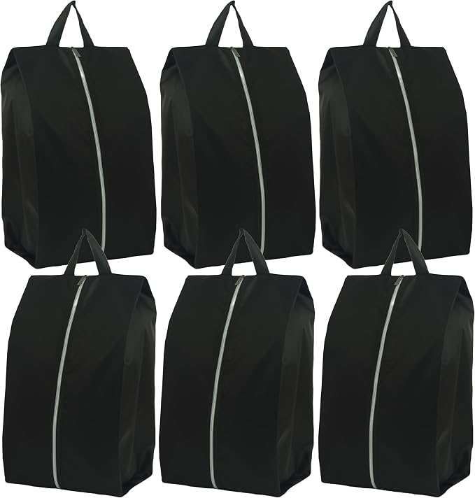 6pcs Portable Shoe Organizer, Travel Pouches with Zipper, Golf Shoe Bags, Clothes Bags, Soccer Cleats Bag Shoe Pouch for Gym, Waterproof, Odor-Resistant (Black)