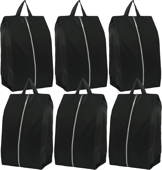 6pcs Portable Shoe Organizer, Travel Pouches with Zipper, Golf Shoe Bags, Clothes Bags, Soccer Cleats Bag Shoe Pouch for Gym, Waterproof, Odor-Resistant (Black)