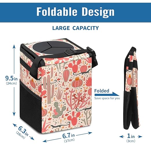 Car Trash Can – Lightweight and Portable with Durable Water-Resistant Coating, No Installation Required, Practical and Ample Capacity,Car Accessories Interior Car Organizer. Cactus