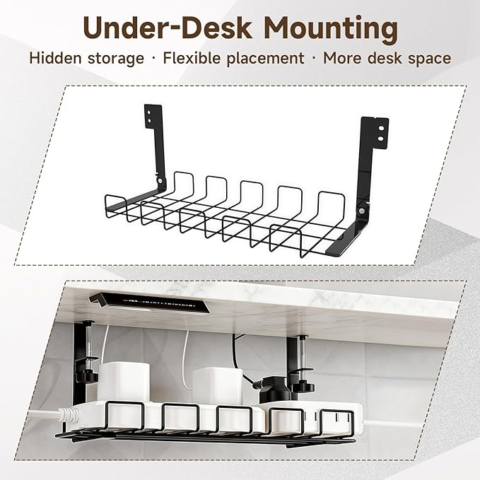 Clamp on Desk Shelf,17'' 2 Tier Office Desk Shelves Organizer with Under-Desk Hidden Storage Basket,Wood Desktop Supplies Storage Rack for Home Workspace, Study Rooms,Gaming Devices (Black)