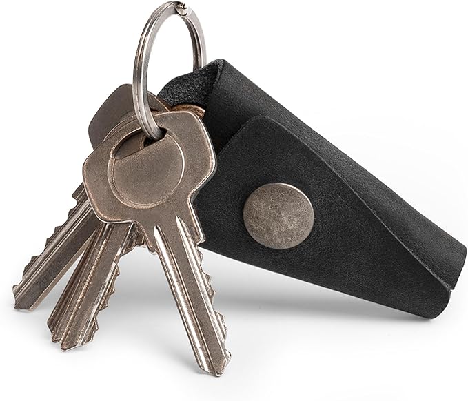 Hide & Drink Full Grain Leather Wrap Keychain, Organizer Snap Closure, Key Ring Cover, Silencer Sleeve Key Holder for Men
