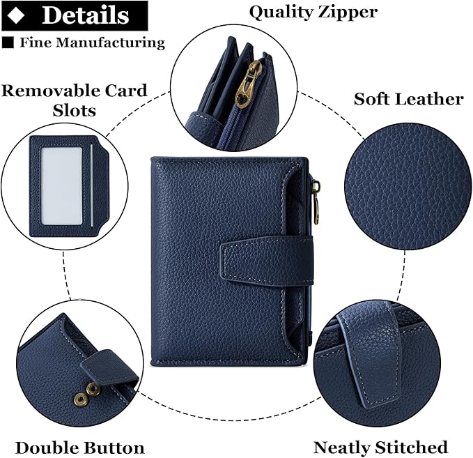 Airkit Small Wallet Women RFID Blocking Soft Leather Bifold Compact Card Holder Wallet for Women with Zipper Coin Pocket 4 ID Window