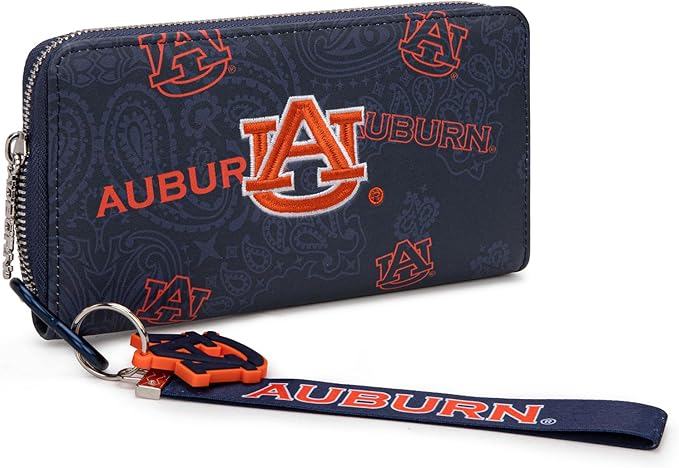 Auburn Wristlet Wallet for Women, Auburn Official Licensed Purse with RFID Blocking Card Slot, Clutch Wallet for Gift, Game Day & Concert (Size: 7" x 1" x 4) | Navy, NC-AU011NY