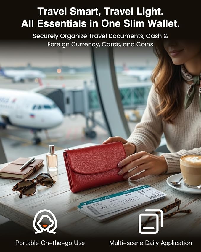 Premium Leather Wallet, Black & Red | Multi-Slot Card Holder, ID Window, Zipper Coin Purse, First Layer Leather