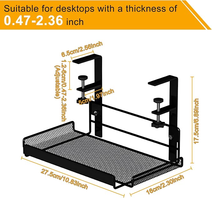 Under Desk Cable Management Tray No Drill, Sturdy Wire Desk Cable Organizer Tray,Wire Management Rack with Side Rails and Storage Organizer for Home Office
