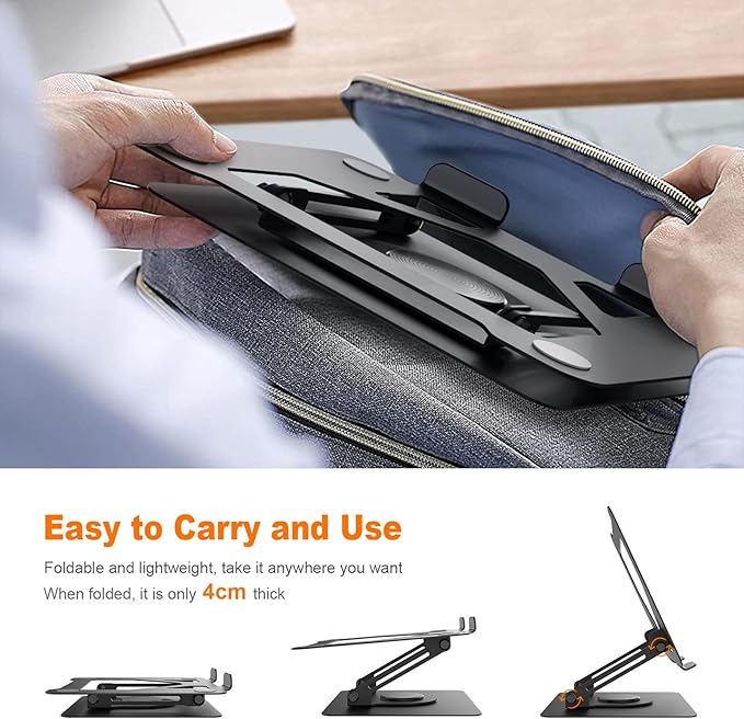 GRIFEMA Laptop Stand for Desk, Foldable Laptop Riser with 360° Swivel Base, Adjustable Height & Angle, Ventilated Computer Stand Compatible with MacBook Air/Pro, Dell, and 11-17.3" Laptops - Black
