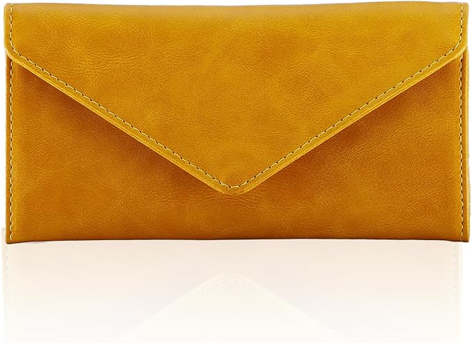RFID Credit Card Holder Wallets, Envelop Style, Vegan Leather, 2 ID Windows, 1 Coin Pocket, Long Clutch, Ginger