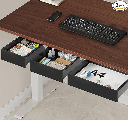 SVNNELP Under Desk Table Drawer Storage Organizer,3 Pack Large & Medium & Small Slide Out Desk Drawers - Hidden Desktop Organizer,Adhesive Storage Pencil Tray Under Table(BLACK/LMS)