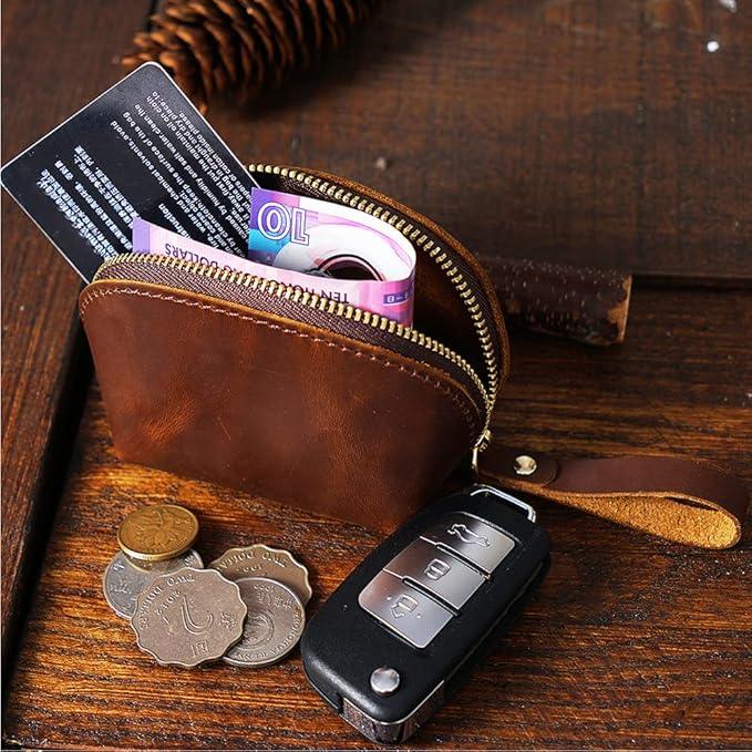 1 Pcs Leather Mini Medieval Coin Pouch, Coin Organizer, Change Holder, Cute Genuine Leather Coin Purse,Leather zipper Pouch for Men & Women