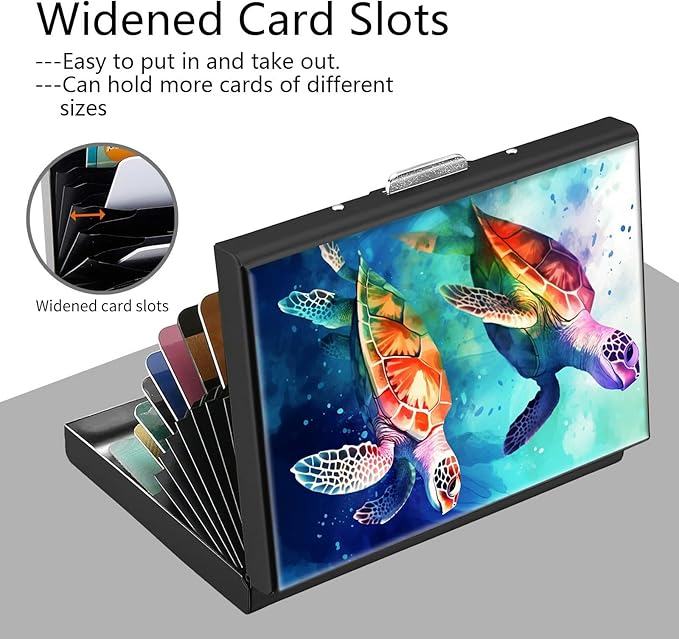 Credit Card Holder, Sea Turtles Design Mini RFID Blocking Aluminum Wallet Slim Metal Hard Case Shell Travel Wallet ID Case Small Credit Cards Case Business Cards for Women Men Girls