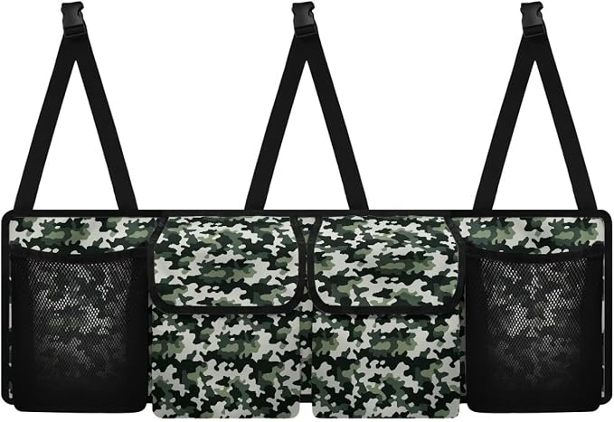 Camo Print Hanging Trunk Organizer with Adjustable Strap, Back Seat Organizer for SUV, Waterproof Collapsible Cargo Storage Bag Backseat Storage Organizer Bag Keep Your Trunk Neat