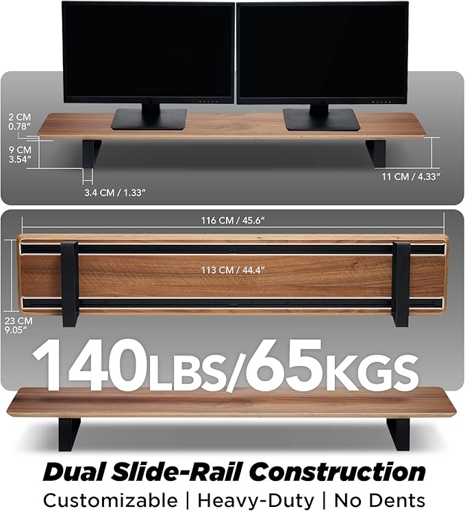 ULTRARM Moodular Wooden Monitor Stand 45.6??(116cm) Large Desk Organizer with Metal Slide Rails for Drawer, Tray, Laptop, Tablet, Phone & Headphones Customizable Riser for Organized Workspace Walnut