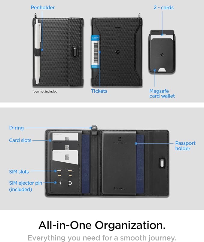 Spigen Life for Passport Card Cover Holder with RFID Blocking Technology Wallet Travel Documents Organizer Protector Accessories, SIM Card Pin Included