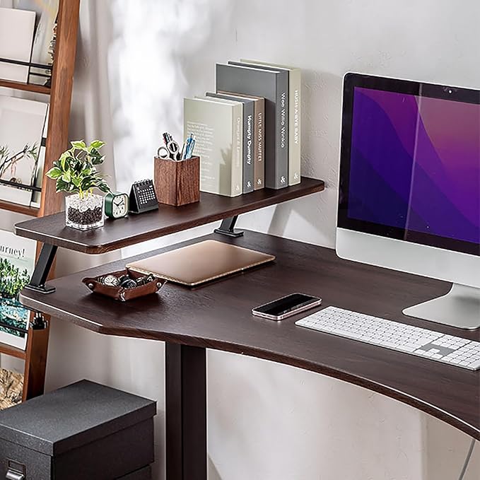 Clamp on Desk Shelf, Shelving Unit Above or Below Desk, Customizable Space Desk Storage Tray for Gaming Devices, Table Accessories(Color:Brown)