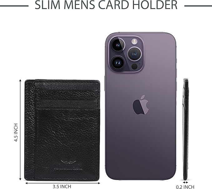 Ultra Slim Leather Wallet Just 0.12 Thick, 6 Card Slots, RFID Blocking, Soft, Durable, Minimalist Genuine Leather, Credit Card Holder for Men & Women Great Gift