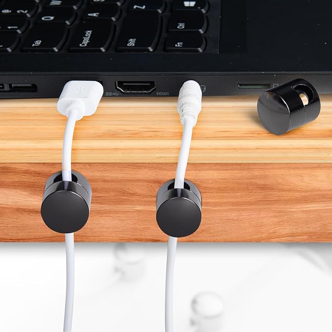 3 Sets Charger Holders for Cords, Black Adjustable Cable Anchor Holders, Adhesive Metal Cord Clips, Cable Management Wire Organizers for Desk, Office, Nightstand