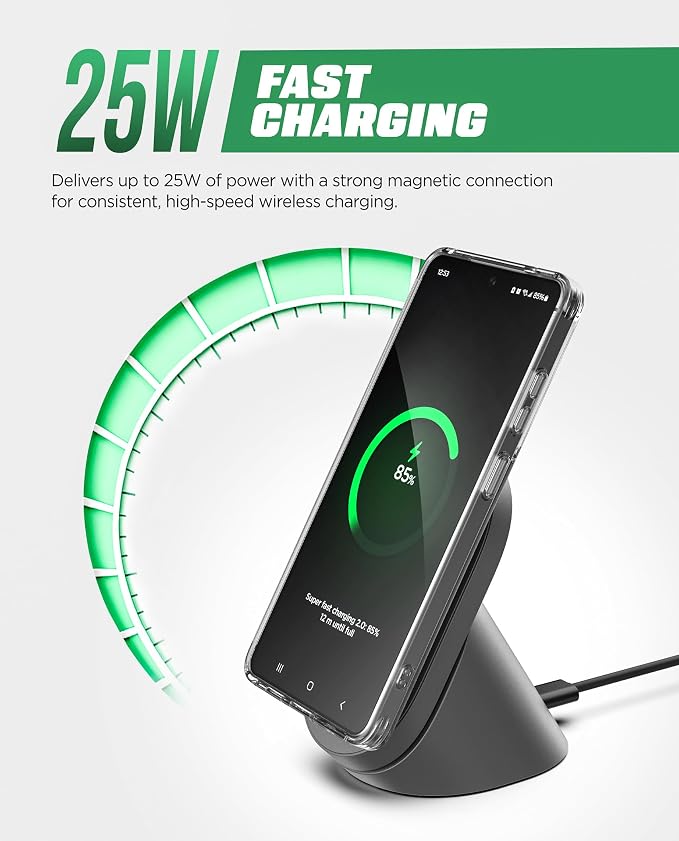 Qi2.2 Certified Magnetic Charging Stand for Samsung [25W] Compatible with MagSafe, Super-Fast Wireless Desktop Phone Charger for S26 Ultra S25 Plus Adapter Included [Active-Cooling Technology]