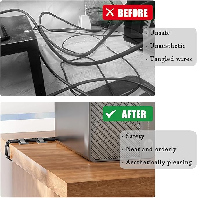 80PCS Hook and Loop Cable Straps, Cable Management Under Desk, Adhesive Cable Tie, Reusable Wire Organizer for Cords, Cord Management, Computer Accessories for Desk, Home Office Essentials, Black+Gray