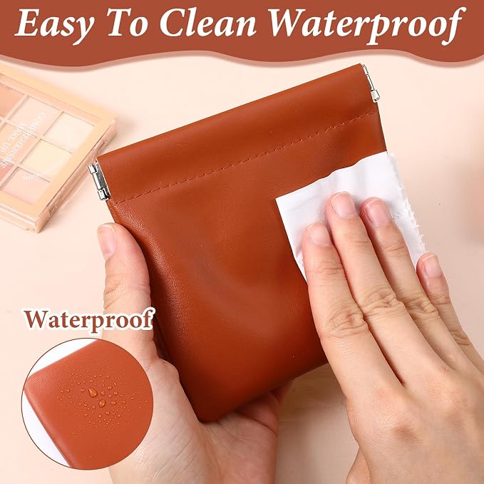 Mini Makeup Bag for Purse, 2 PCS Upgrade PU Small Makeup Pouch, Portable Pocket Cosmetic Bag, Squeeze Top Self-Closing Small Purse Pouch for Women Travel Storage Coin Lipstick Charging Cable Earphones