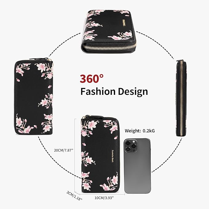 Pomelo Best Womens Wallet RFID Blocking Leather Multi Credit Card Large Capacity Wristlet Zip Around Long Wallets for Lady
