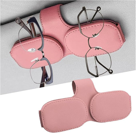 Sunglasses Holders for Car Visor, Magnetic Leather Vehicle Glasses Hanger with 2 Clips, Auto Interior Eyeglass Mount Organizer Accessories, Universal Fit(Pink)