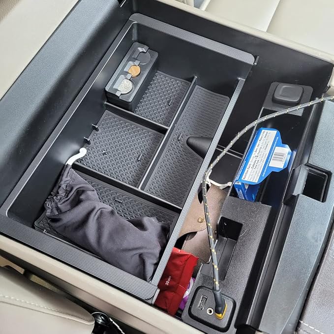 Center Console Organizer for 2014-2018 Chevy Silverado 1500 / GMC Sierra 1500 Accessories and 2015-2019 Sierra/Silverado 2500/3500HD and 15-2020 Yukon/Yukon XL/Tahoe/Suburban Armrest Storage Box black