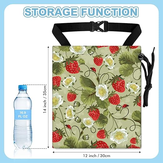 Strawberries and Leaves Car Trash Bag - Waterproof Car Trash Bag Hanging Leakproof Car Garbage Bag - Washable Reusable Trash Bag For Car Interior Hanging Organizer Storage Vehicle Travelling Camping