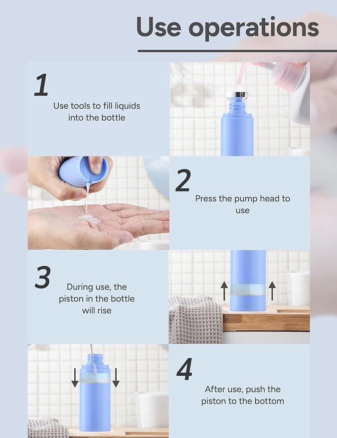 Lulupack 1 oz Airless Pump Bottles, Travel Lotion Container, Skincare Containers for Moisturizer (Plastic, Matte Blue, 3Pcs)