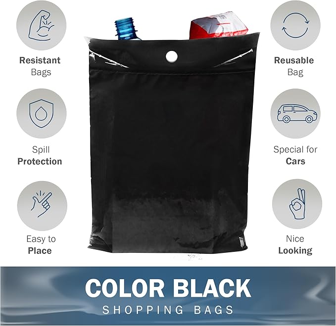 12x15 Black Disposable Car Trash Bags, Leak-proof, Medium Size, 50 Pack, 2 Mil Thick, with Die-Cut Handles by PPB