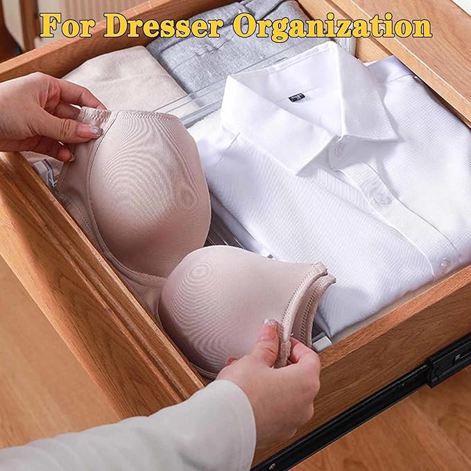 8 Pcs Drawer Dividers for Clothes, 3.15" High 11.34"-19.69" Adjustable Expandable Dresser Drawer Organizer, Clear Plastic Separators for Dresser, Baby Clothing (8, clear)