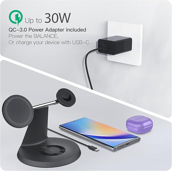 3-in-1 Wireless Charging Station for Apple Devices - Fast Charging Station for iPhone and Watch with MagSafe, Stable Charger Stand for iPhone 17 Air 16 15 14 13 12 Series & iWatch & AirPods
