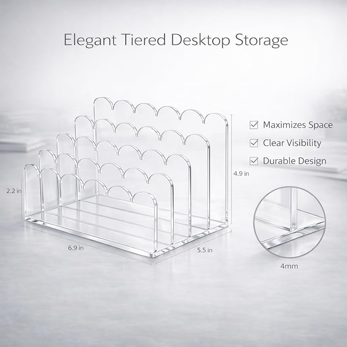 Acrylic Mail Organizer for Desk, Premium Clear Acrylic 3-Slot Organizer, 2-Pack – German-Standard PMMA, Crystal-Clear, Non-Yellowing, Multi-Use for Office, Home, Student Workspace & Makeup Storage