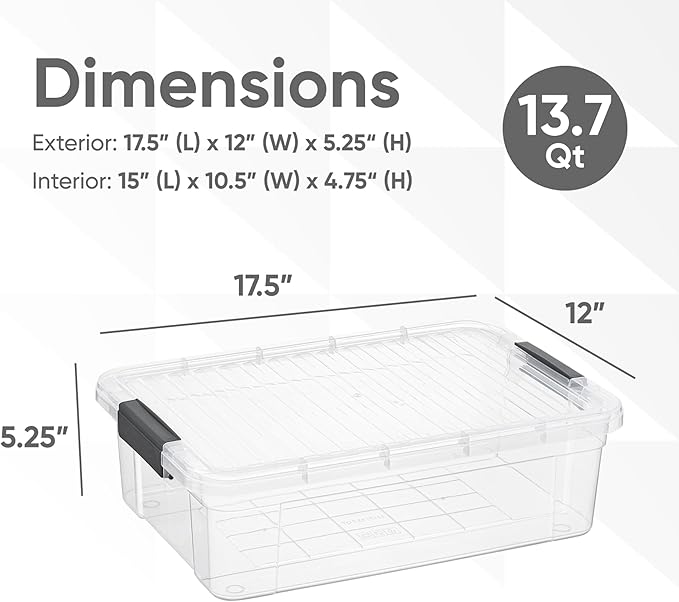 Superio Clear Storage Box with Lid, 13.7 Qt Plastic Container Bins for Organizing, Stackable Crates, BPA Free, Non Toxic, Odor Free, Organizers for Home, Office, School, and Dorm, 10 Pack