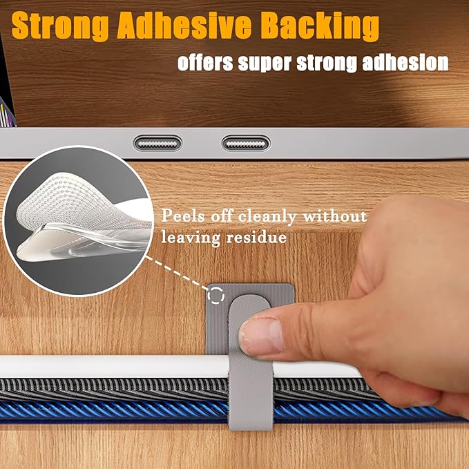 80PCS Hook and Loop Cable Straps, Cable Management Under Desk, Adhesive Cable Tie, Reusable Wire Organizer for Cords, Cord Management, Computer Accessories for Desk, Home Office Essentials, Black+Gray
