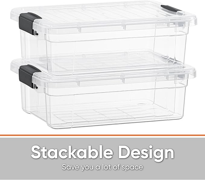 Superio Mini Storage Bins with Lids- Clear Boxes for Organizing, Stackable Plastic Containers- BPA Free, Non-Toxic, Odor Free, Organizer for Home, Office, Dorm, 3.5 Qt, 5 Pack